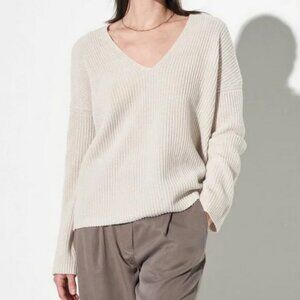 The Reset Cashmere Sweater Very V Slouchy Wool Blend Mariner Rib Knit Pullover